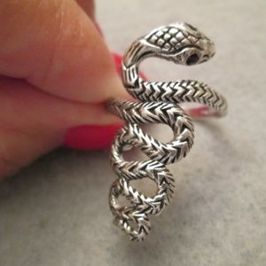 925 Sterling Silver SNAKE Ring>Black Onyx Eyes>Snake Ring,Onyx ring,Serpent ring